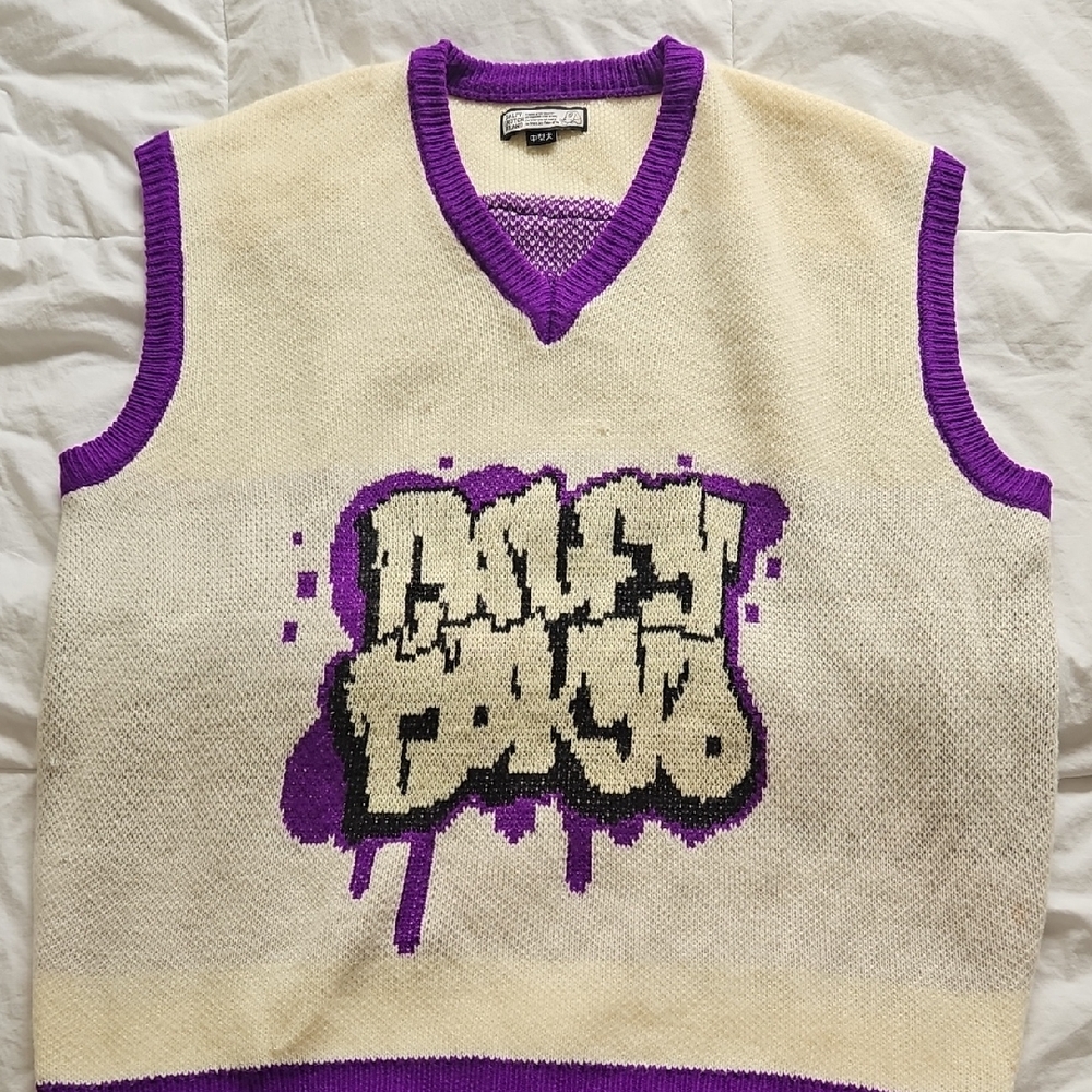 Purple and Cream Graphic V-Neck Sweater Vest